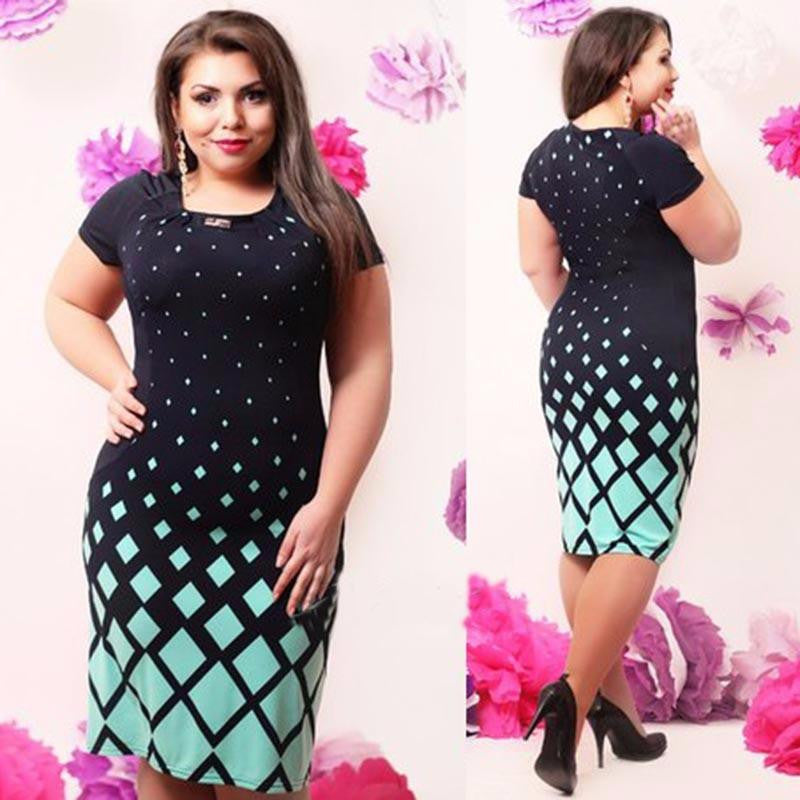 Women Office Work Blue Floral Print 5xl 6xl Dress Regular Sheath Autumn Winter Dresses Plus Size Casual Clothing