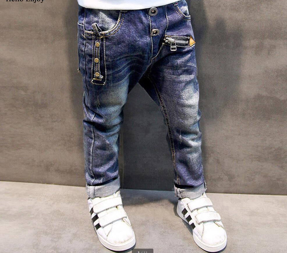 Online discount shop Australia - Boys pants jeans Fashion Boys Jeans for Fall Children's Denim Trousers Kids Dark Blue Designed Pants