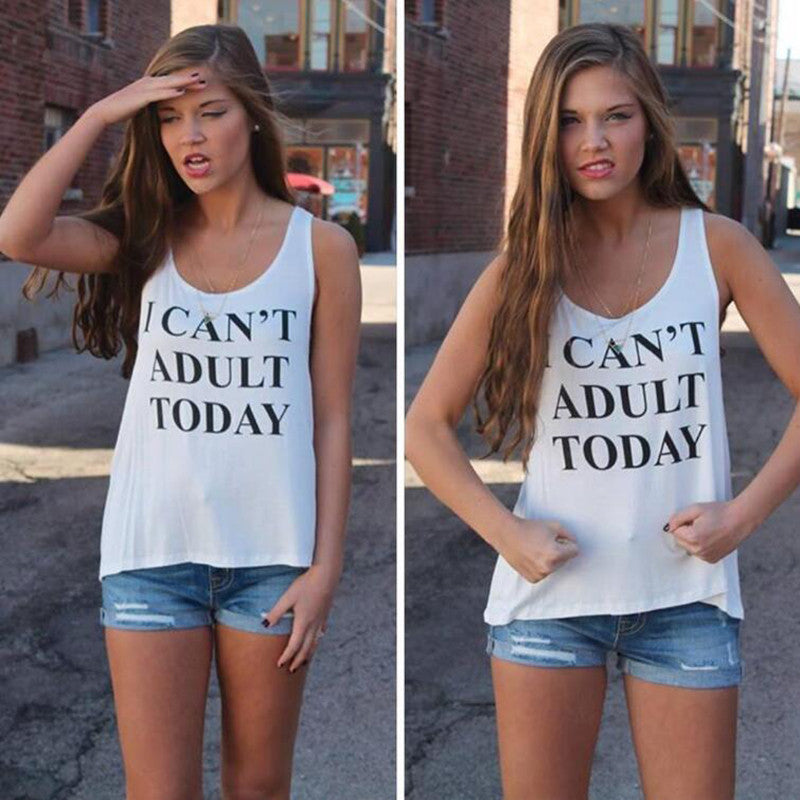 Online discount shop Australia - 3 Colors I CAN'T ADULT TODAY Letters Printed  Tank Top Sleeveless O Neck Loose Top fitness Fashion Women Clothing