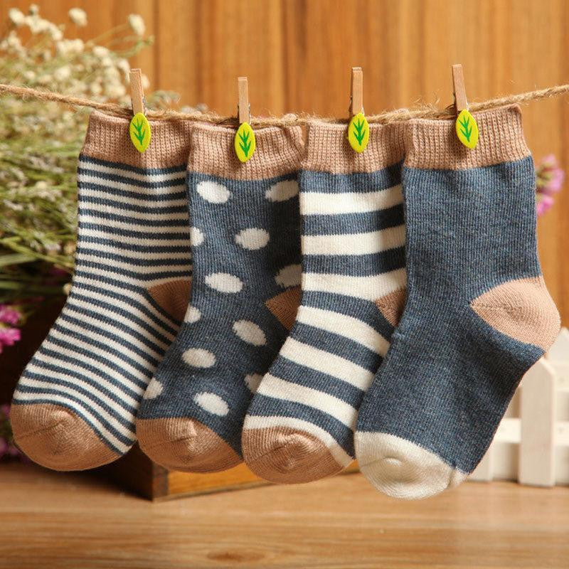 Set of 4 Pairs Baby Toddler Boys Girls Kids Cotton Socks Stripe Polka Dot Socks