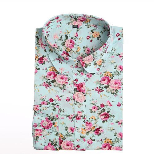 Women Floral Shirts Cotton Long Sleeve Shirt Women Floral Print Shirt Casual Ladies Blouse Turn Down Collar Women Tops