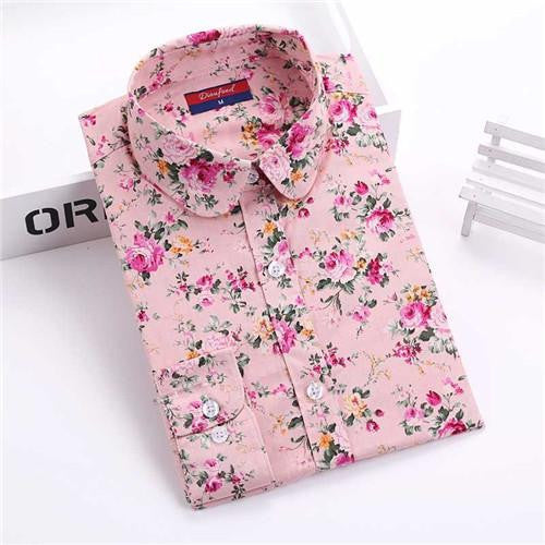 Women Floral Shirts Cotton Long Sleeve Shirt Women Floral Print Shirt Casual Ladies Blouse Turn Down Collar Women Tops