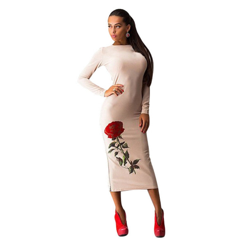 Plus Size women dress cosy o-neck long sleeve Floral Printed Autumn dress