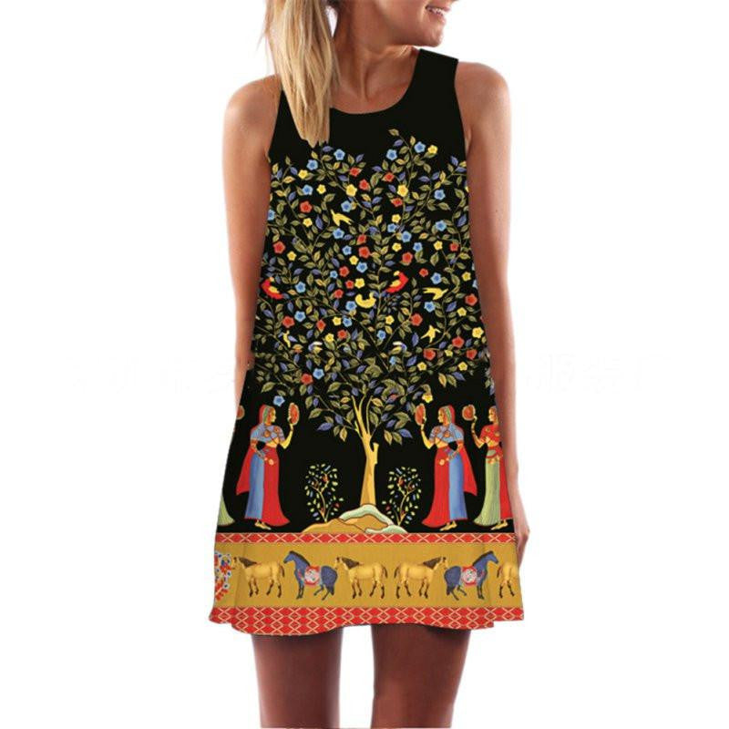 Summer 3D Printed Flower Sleeveless Dress Retro Mini Girls Women Clothing Big Size Casual Vintage Vestidos Dresses