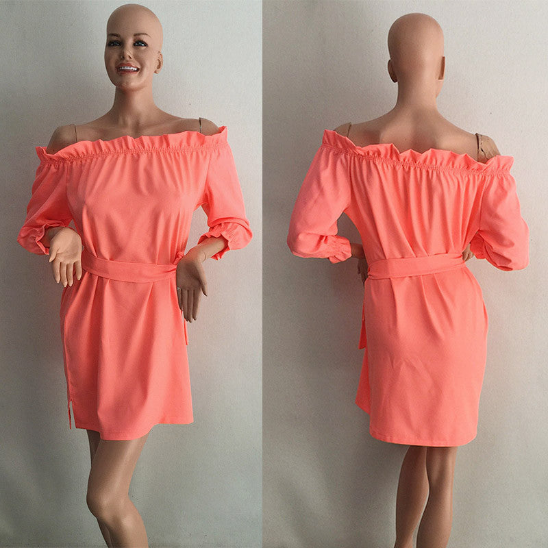 Online discount shop Australia - Candy Color Women Autumn Dress Sexy Big Size Sundress Ruffles Slash Neck Beach Party Dresses