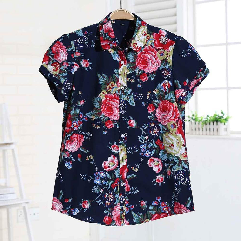 Short Sleeve Women Shirts Floral Women Blouses Fruit Blusa Ladies Tops Cotton Tops For Girls Vintage