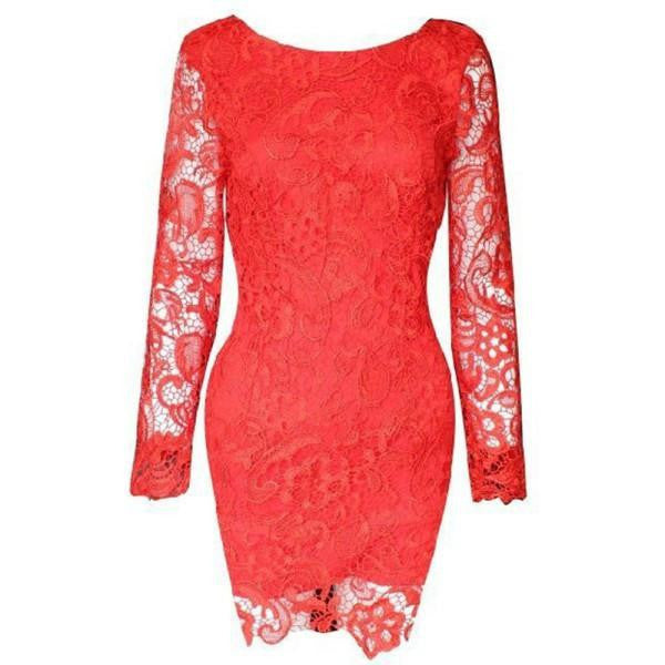 Women Bodycon Lace Long Sleeve Backless Evening Party Mini Dress