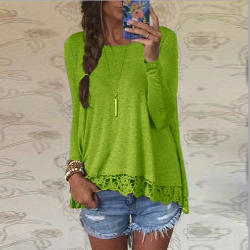 Online discount shop Australia - 5 Colors Fashion Brand T Shirt Women Long Sleeve Sexy Lace Crochet Embroidery Slim Novelty Women Tops Plus Size