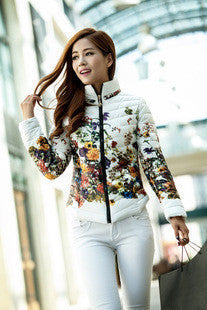 Online discount shop Australia - Jacket Slim Down Cotton Parkas Womens Flower Coats Plus Size Zippers Outerwear Woman Clothing LJ2761