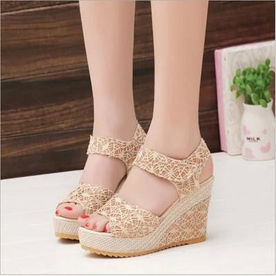 Women Shoes Open Toe Fish Head Fashion High Heels Wedge Sandals VJ083