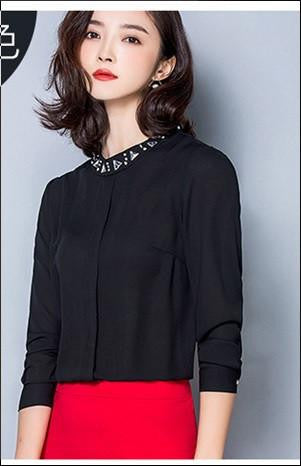 Women Blouse Long Sleeve Solid Color Chiffon Shirt Plus Size Casual Women Tops 160A 25