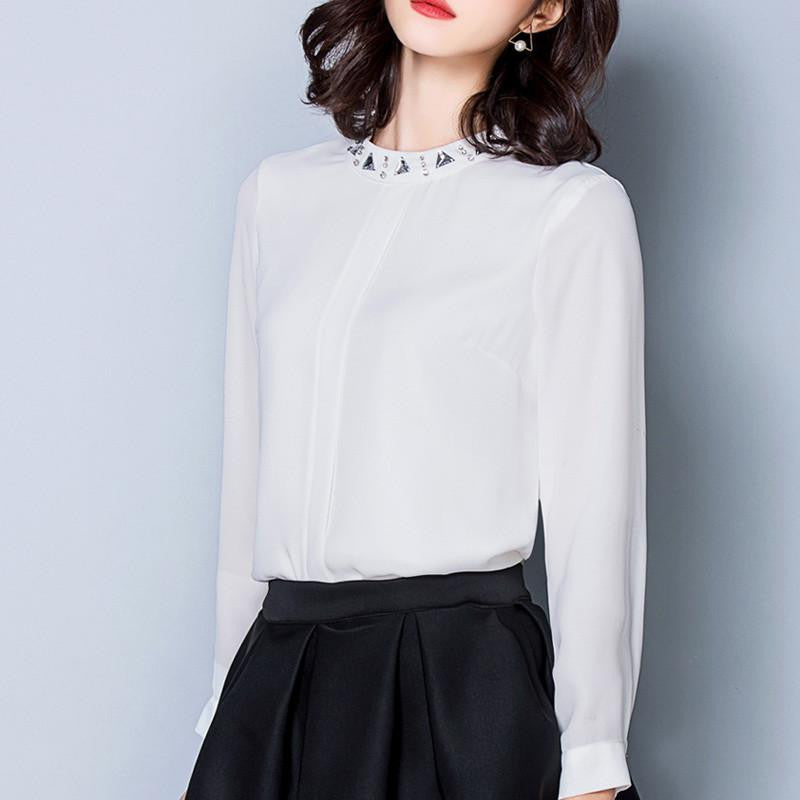 Women Blouse Long Sleeve Solid Color Chiffon Shirt Plus Size Casual Women Tops 160A 25