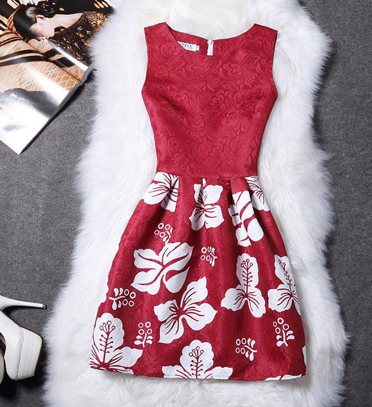 Women Print Floral Vest Dress Sleeveless A Line Party Fashion Dresses Vestido De Festa