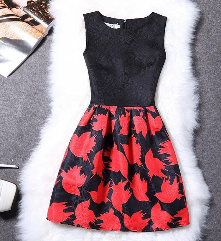 Women Print Floral Vest Dress Sleeveless A Line Party Fashion Dresses Vestido De Festa