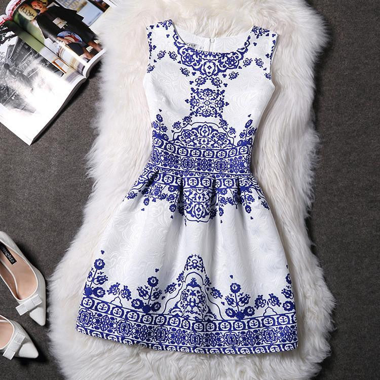 Women Print Floral Vest Dress Sleeveless A Line Party Fashion Dresses Vestido De Festa