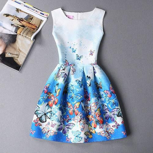 Women Print Floral Vest Dress Sleeveless A Line Party Fashion Dresses Vestido De Festa