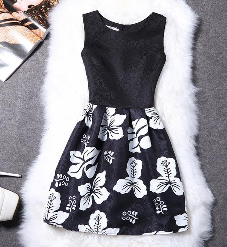 Women Print Floral Vest Dress Sleeveless A Line Party Fashion Dresses Vestido De Festa