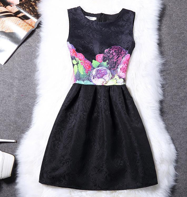 Women Print Floral Vest Dress Sleeveless A Line Party Fashion Dresses Vestido De Festa