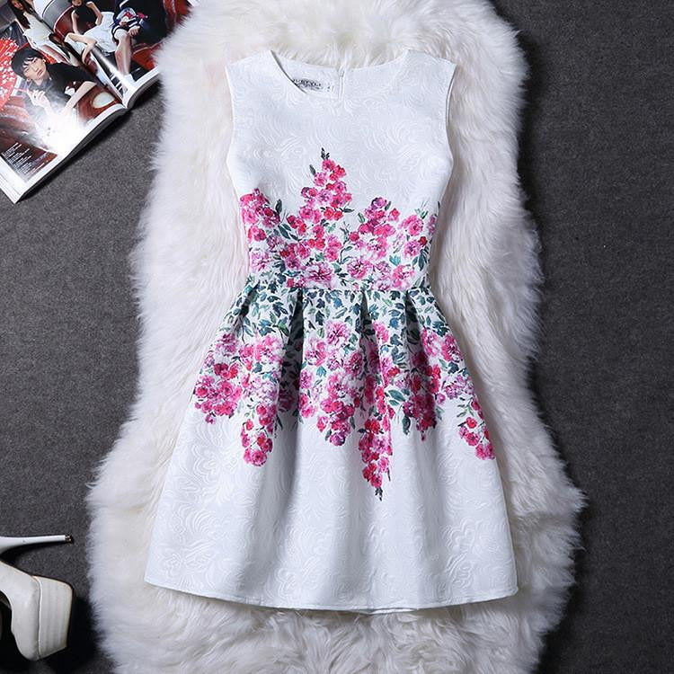 Women Print Floral Vest Dress Sleeveless A Line Party Fashion Dresses Vestido De Festa