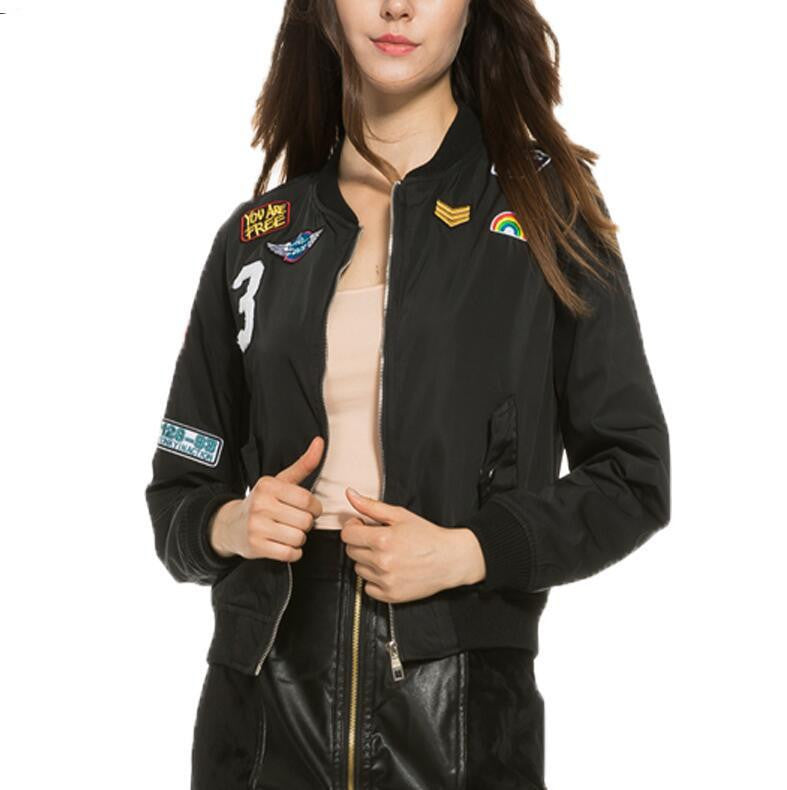 women bomber jacket female coat flight suit casual jacket women coat and embroidered patch women jacket coat