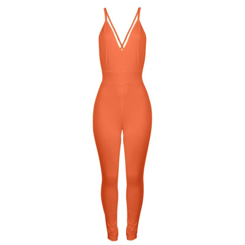 Online discount shop Australia - Long Skinny Solid Rompers Womens Jumpsuit Deep V-Neck Backless Sleeveless Sexy Spaghetti Strap Bodysuit