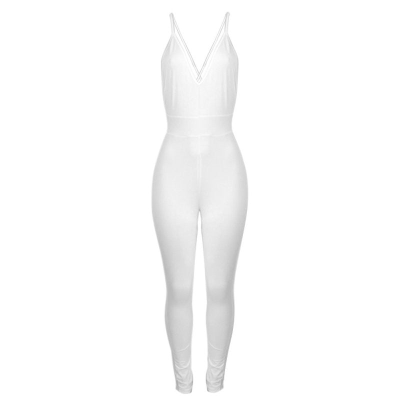 Online discount shop Australia - Long Skinny Solid Rompers Womens Jumpsuit Deep V-Neck Backless Sleeveless Sexy Spaghetti Strap Bodysuit