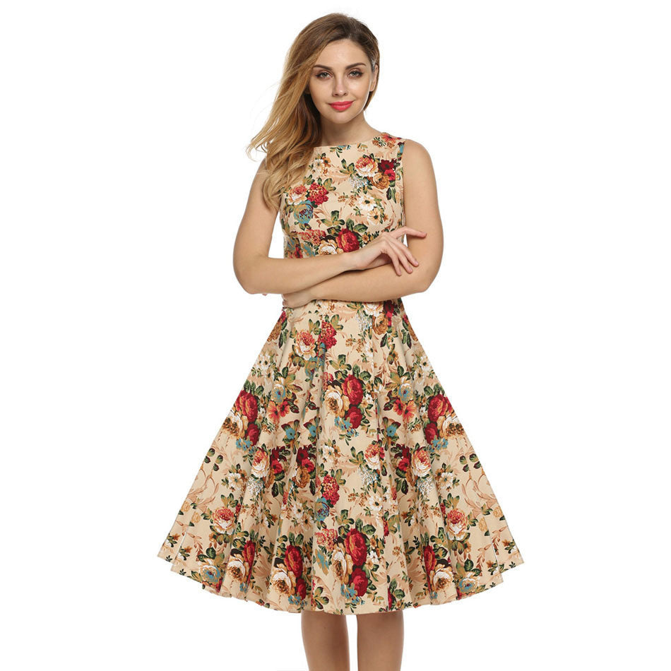Online discount shop Australia - ACEVOG Brand S - 4XL Women Dress Retro Vintage 1950s 60s Rockabilly Floral Swing Summer Dresses Elegant Bow-knot Tunic Vestidos