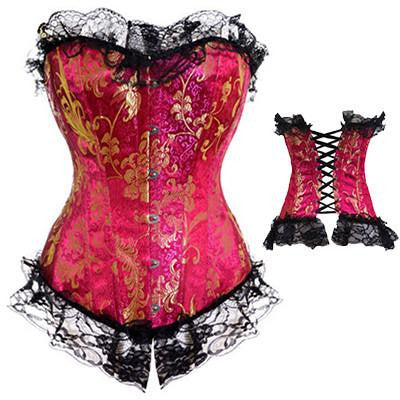 Corsets Sexy Women Floral Trim Lace Up Boned Overbust Corset Waist Cincher  Bustier Plus Size Corset Red Purple Green Gray