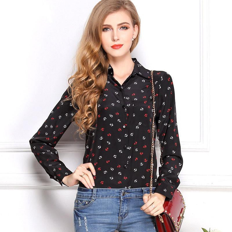 White Black Long Sleeve Women's Blouses Shirts Kiss Red Lip Print Casual Tops Loose Plus Size Lady Button Leopard