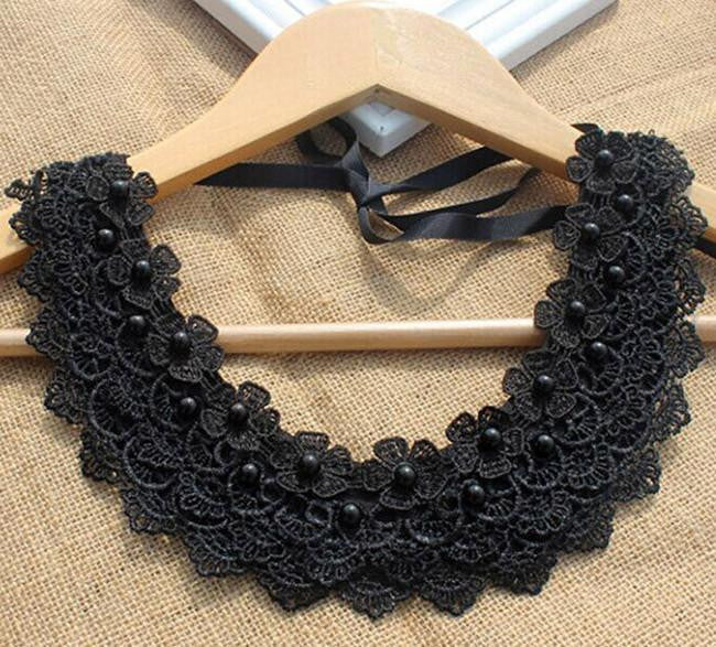 Vintage black lace beaded collar choker collar necklace fake collar women 's clothing accessories sweet false collar