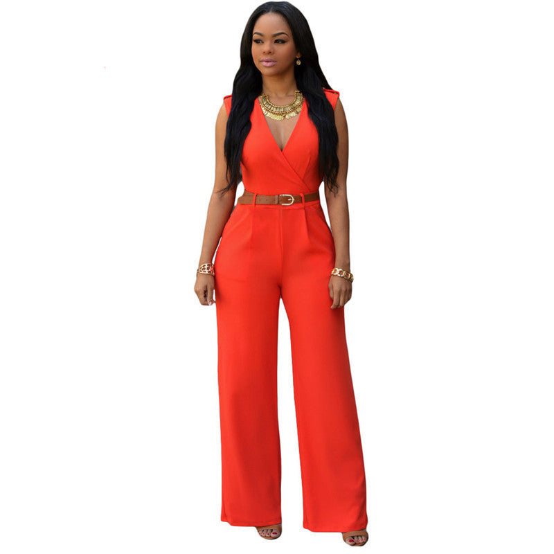 Online discount shop Australia - Jumpsuit Long Pants Overalls Dear Lover Women's Fashion Red V Neck Belt Embellished Elegant Playsuit Lady Work Wear LC64003