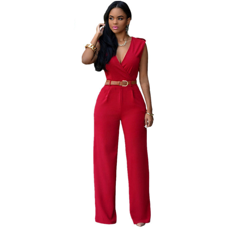 Online discount shop Australia - Jumpsuit Long Pants Overalls Dear Lover Women's Fashion Red V Neck Belt Embellished Elegant Playsuit Lady Work Wear LC64003