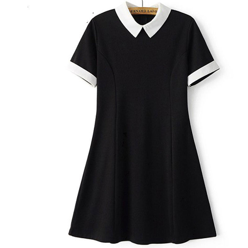 Online discount shop Australia - Black Dress White Collar Summer Cute Peter Pan Collar School Preppy Style Dresses Zipper Short Sleeve Brand Vestidos Femininos
