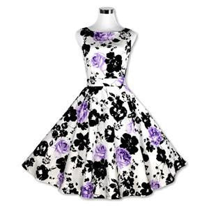 Women's Vintage 50s 60s Floral Rockabilly Tutu Pinup Sleeveless Bodycon Evening Party Clubwear Formal Dress