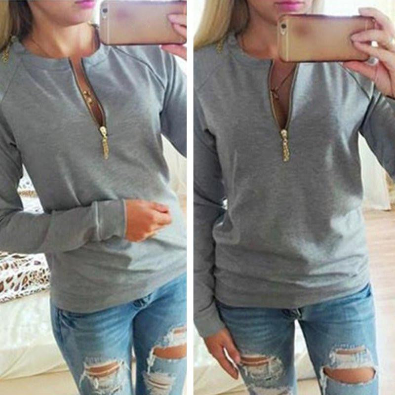 Women V-Neck Long Sleeve Hoodies Sweatshirt Jumper Pullover Tops