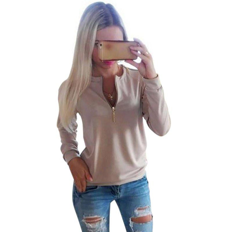 Women V-Neck Long Sleeve Hoodies Sweatshirt Jumper Pullover Tops