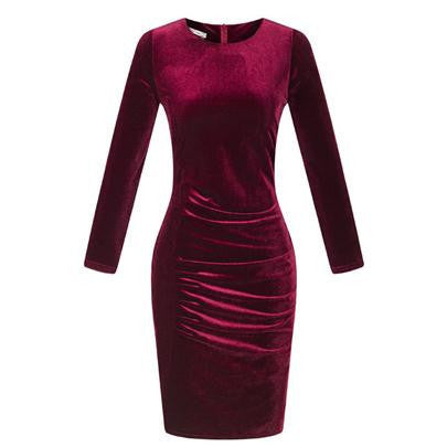 Online discount shop Australia - Fashion style spring casual women dress long sleeve sheath Pleuche dresses clubwear plus size women clothing fold pleuche S118