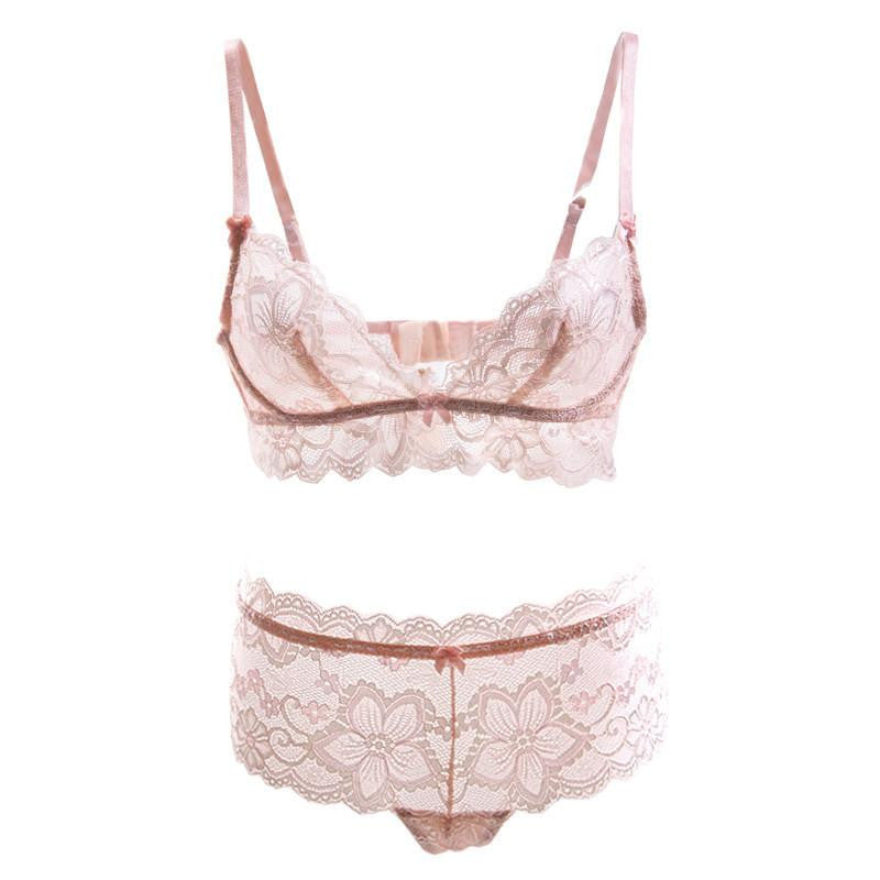 Thin transparent lace embroidery sexy bra set breathable comfort underwear for women