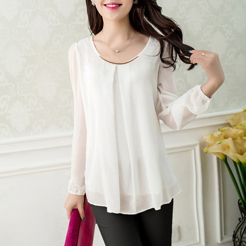 Chiffon Blouse Plus Women Blouses Candy Color Ruffles Long Sleeve Top Shirt