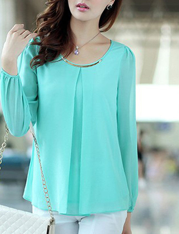 Chiffon Blouse Plus Women Blouses Candy Color Ruffles Long Sleeve Top Shirt