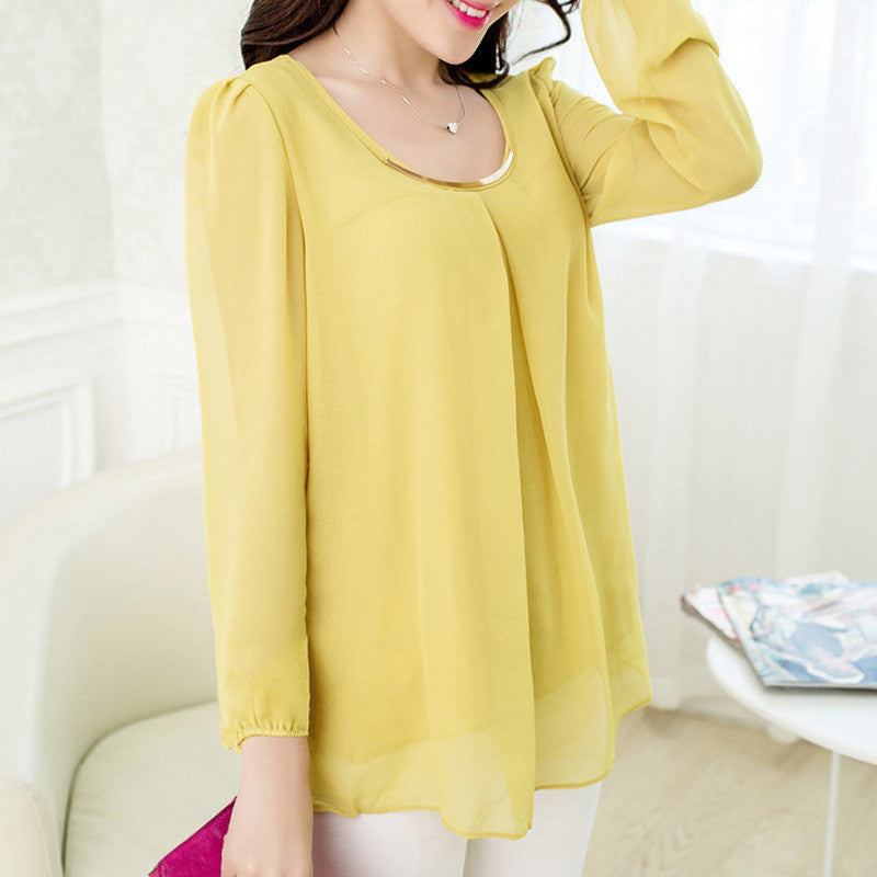 Chiffon Blouse Plus Women Blouses Candy Color Ruffles Long Sleeve Top Shirt