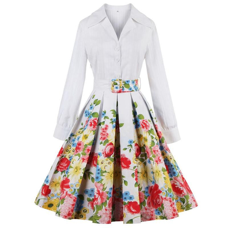 Sisjuly vintage dress white floral print party dresses style 1950s pin up dresses vestido de festa luxury rockabilly dress 2017