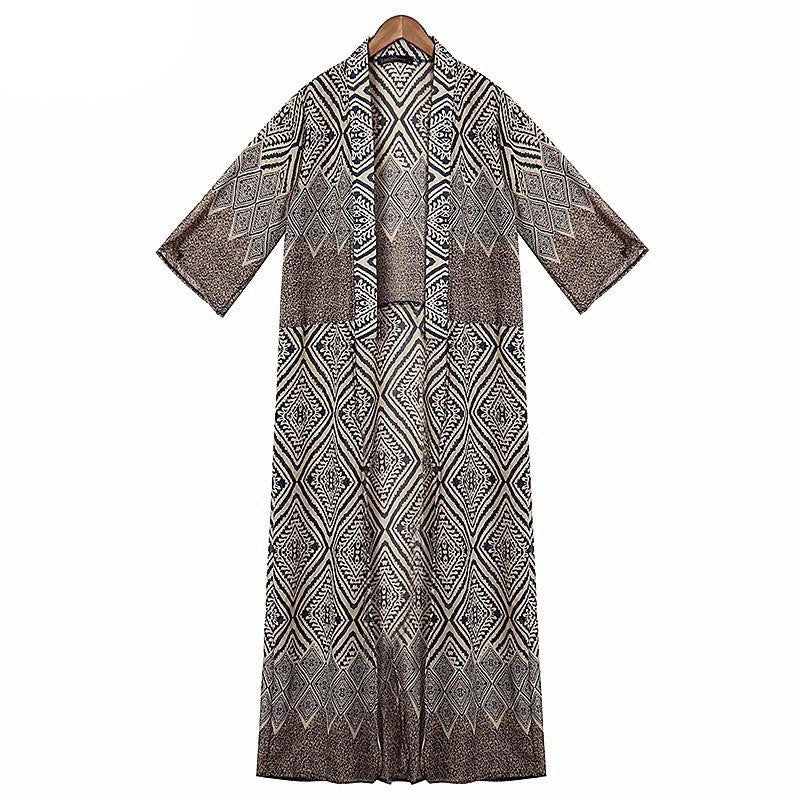 Women Printed Blouse Tops Loose Kimono Half Sleeve Long Cardigan Beach Cover-ups