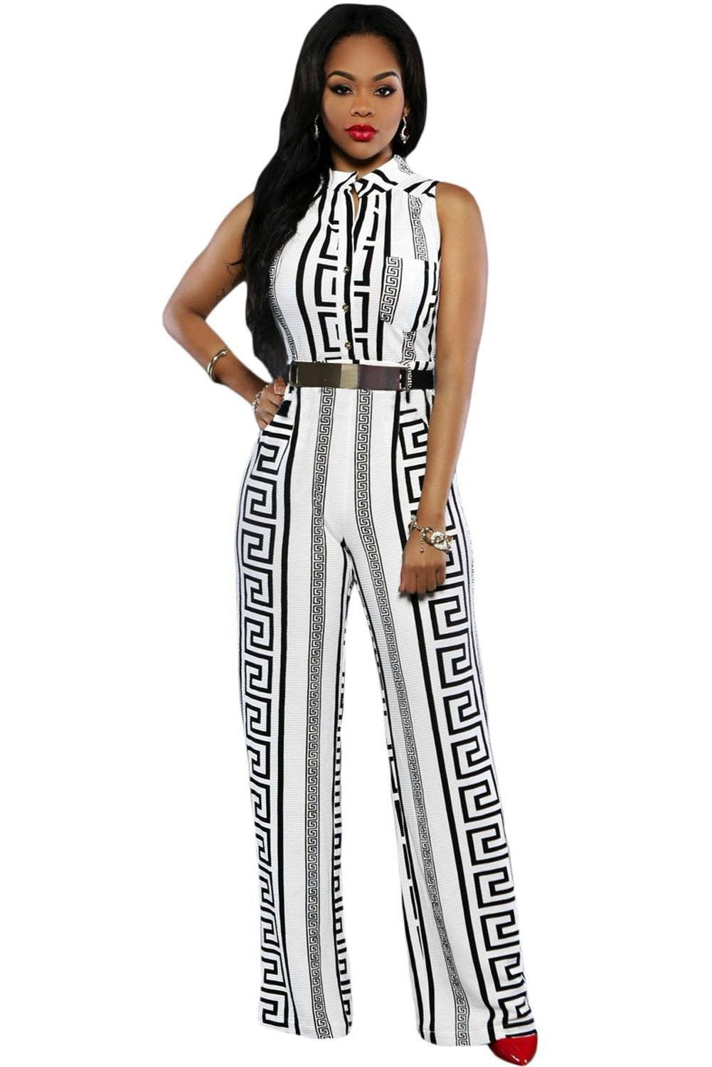 Online discount shop Australia - Dear-Lover Wide Leg Jumpsuit Overalls Long Trousers Outfits Fashion Women Black Print Gold Belted Ladies Playsuits LC64021