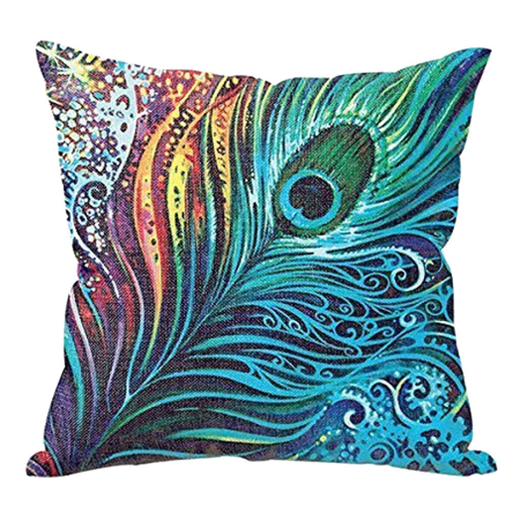 Online discount shop Australia - Colorful Feathers Cotton Linen Throw Pillow Case Cushion Cover For Car Sofa Bed Home Decor FULI