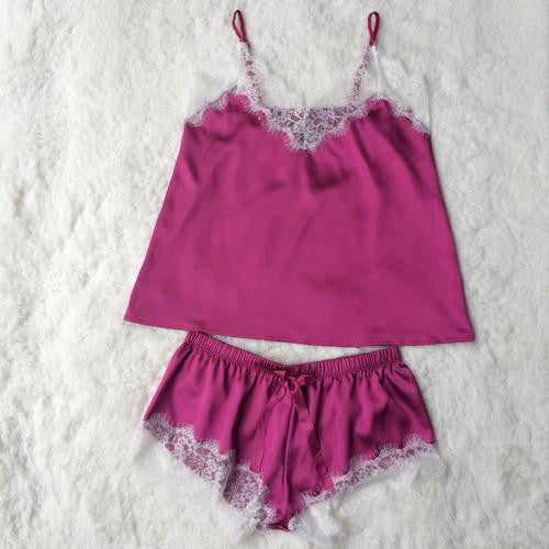 Satin Cami and Shorts Set Lace Nightgowns Comfy Pajamas Pretty Nighties Artificial Silk Sleepwear Sets