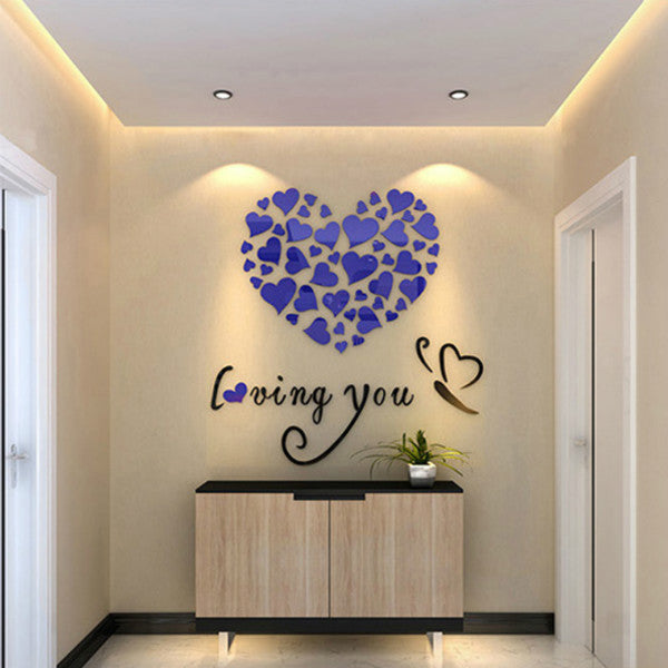 Romantic DIY Art 3D Acrylic Love Heart Wall Sticker Bedroom Living Room wedding decoration wall stickers muraux wallpaper Y3