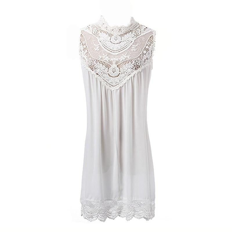 Women Black White Sleeveless Lace Crochet Summer Dresses Hollow Out Mini Dress Fashion Short Dresses S-4XL Vestidos