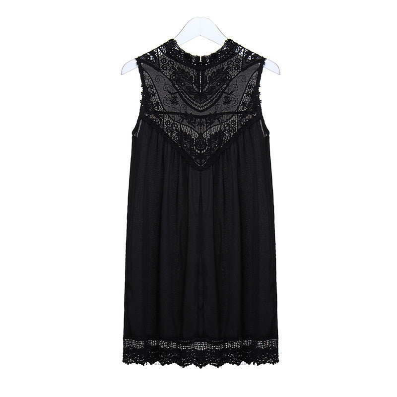 Women Black White Sleeveless Lace Crochet Summer Dresses Hollow Out Mini Dress Fashion Short Dresses S-4XL Vestidos