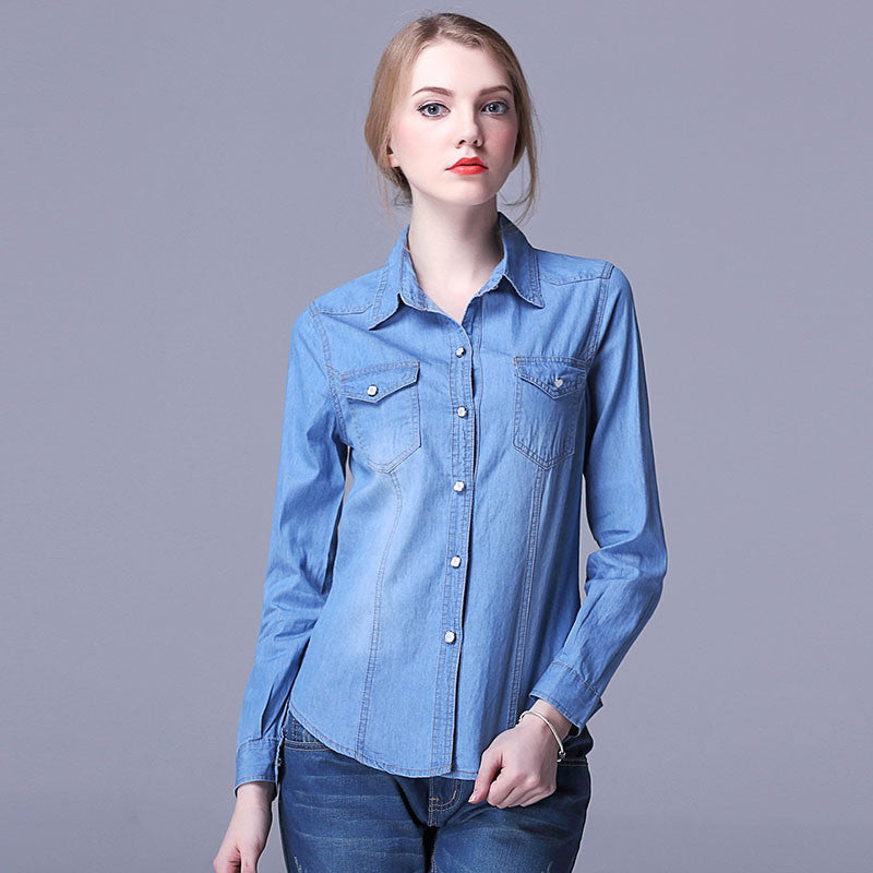 Denim Shirt Women Long Sleeve Turn-Down Collar Blouse Women Jeans Female Blue Jean Shirt Fashion Female Clothes WE249